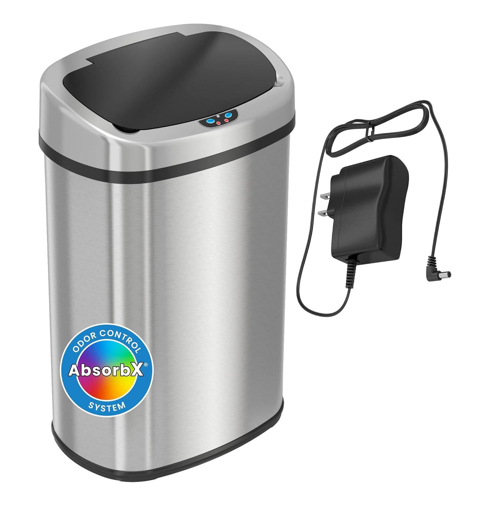iTouchless 13 Gallon Oval Sensor Kitchen Trash Can with AC Adapter and AbsorbX Odor Filter