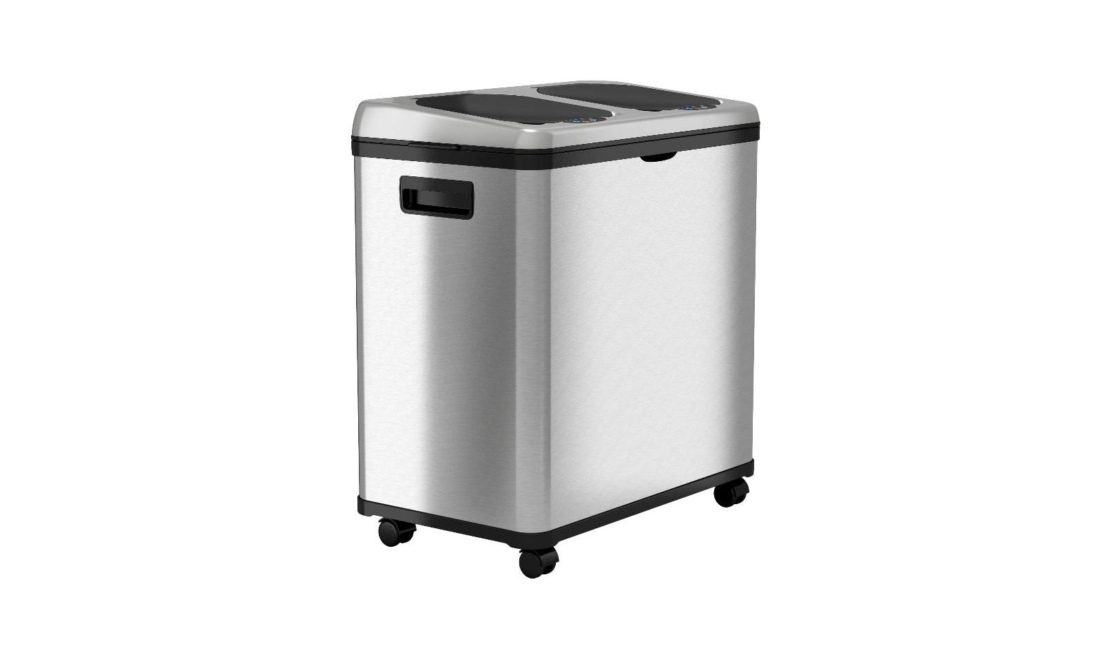 iTouchless Stainless Steel Sensor Trash Can and Recycle Bin with Wheels and AbsorbX Odor Filter 16 Gallon Silver