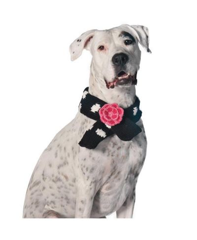 Chilly Dog Black Polka Dot Flower Scarf - Large