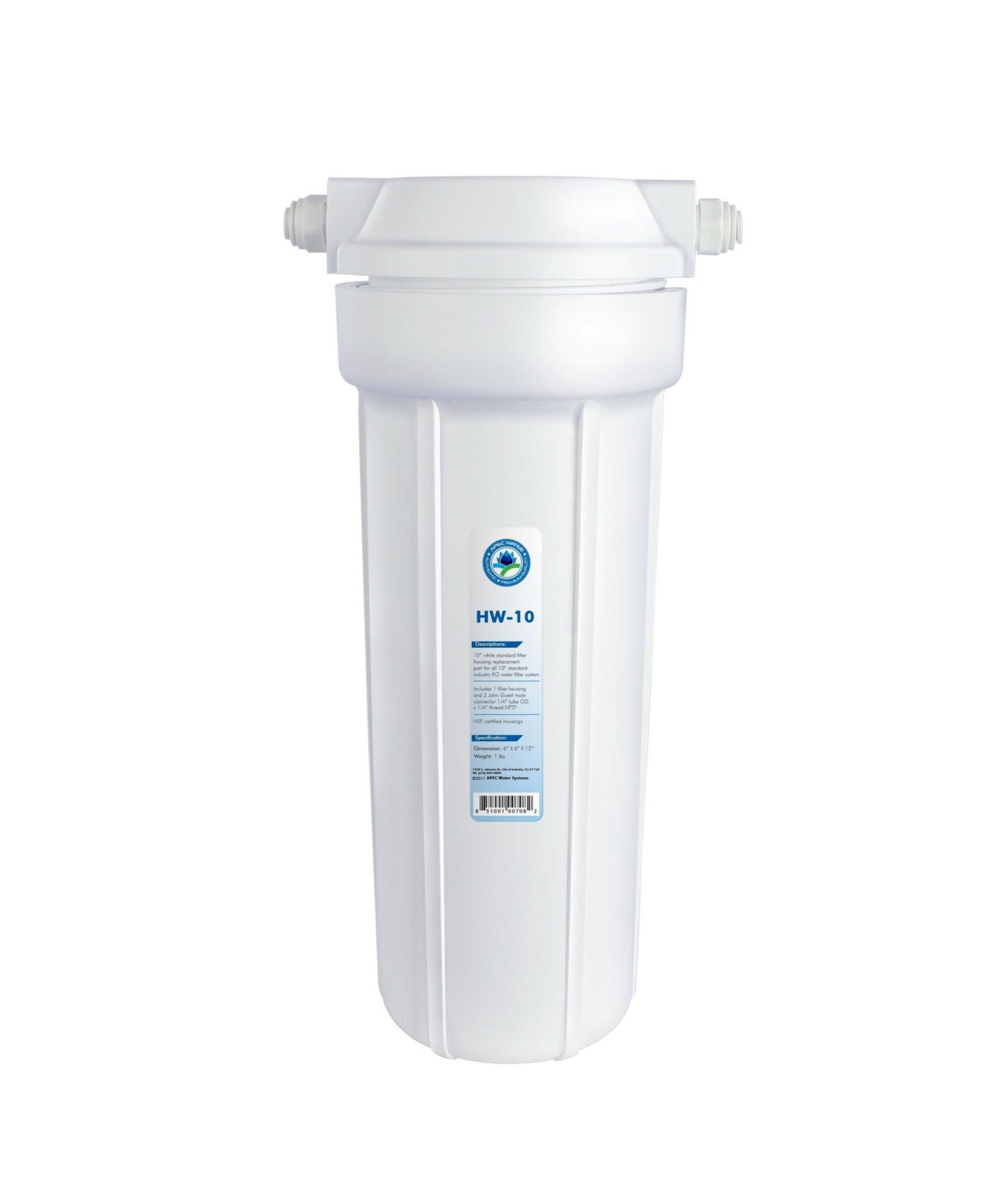 APEC Water Systems APEC 10" White Standard Filter Housing with 1/4" John Guest Fittings