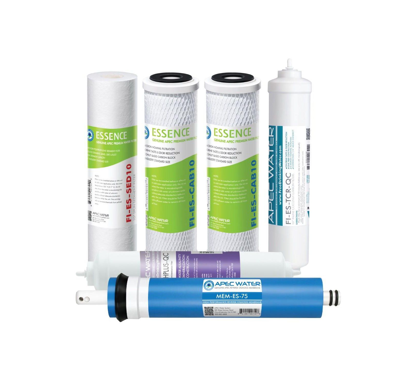 APEC Water Systems APEC RO Replacement Filters Complete Filter Set for ESSENCE 75 GPD PH Reverse Osmosis 6-Stage Systems (Stages 1-6)