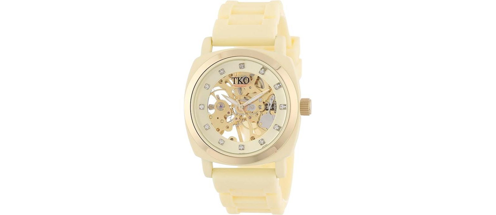 TKO Women's Cream Mechanical Movement Skeleton Watch with Rubber Band