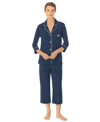 Lauren Ralph Lauren Женский комплект пижамы с хлопковыми брюками капри и рукавом 3/4