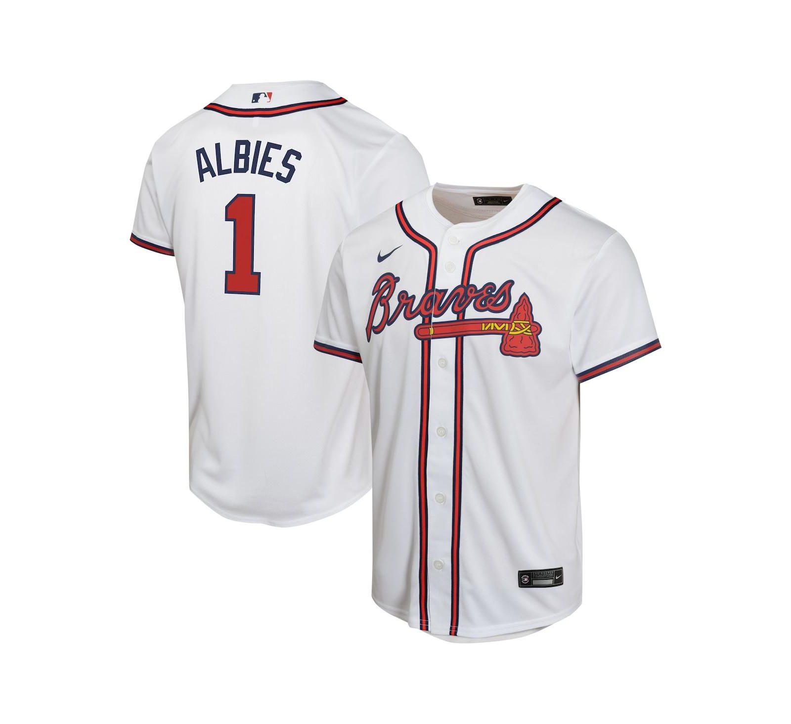 Nike джерси игрока Atlanta Braves White Home Game для мальчиков и девочек Ozzie Albies