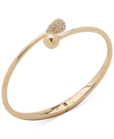 DKNY Gold-Tone Crystal Bypass Hinged Cuff Bracelet