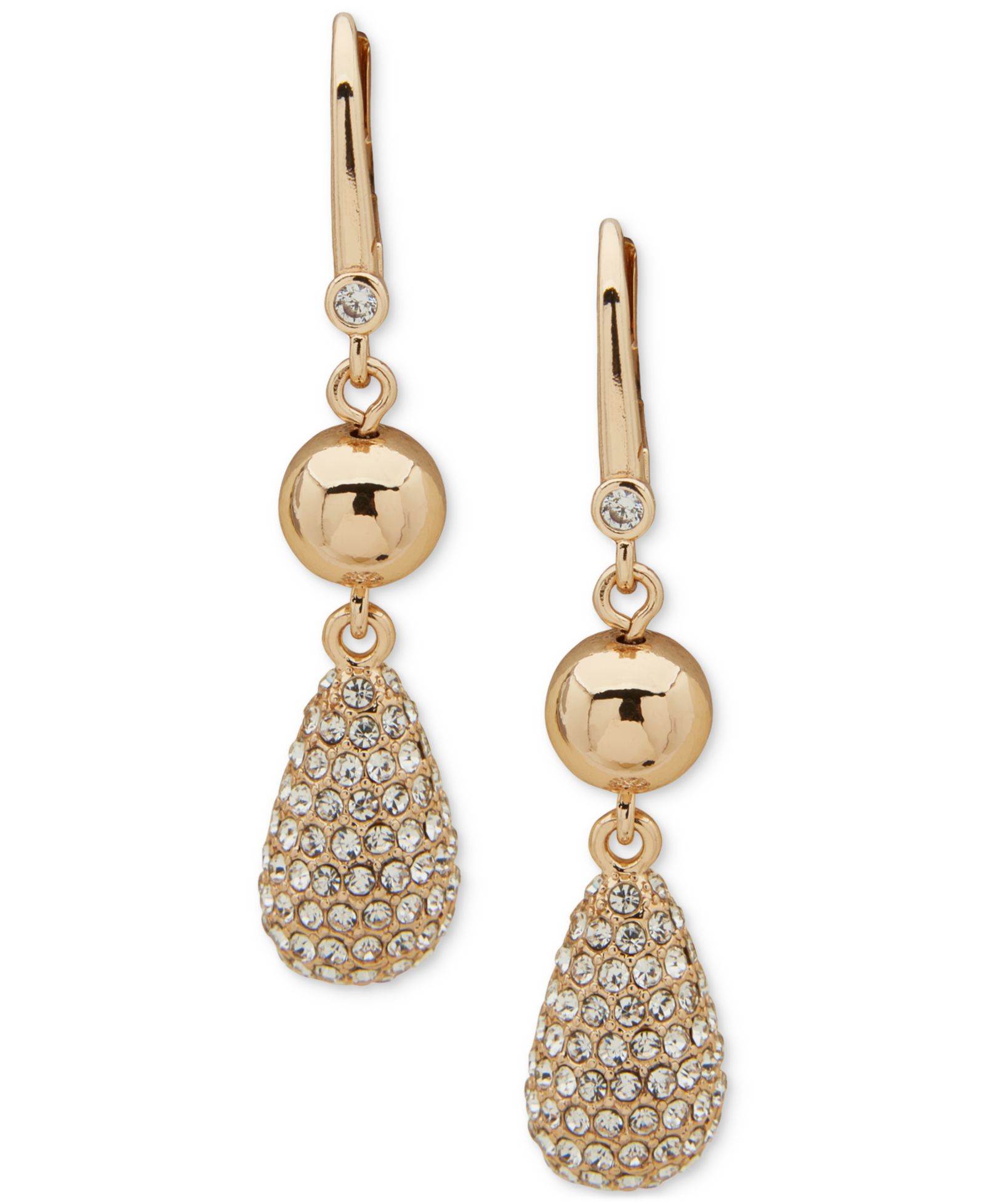 DKNY Gold-Tone Crystal Teardrop Double Drop Earrings
