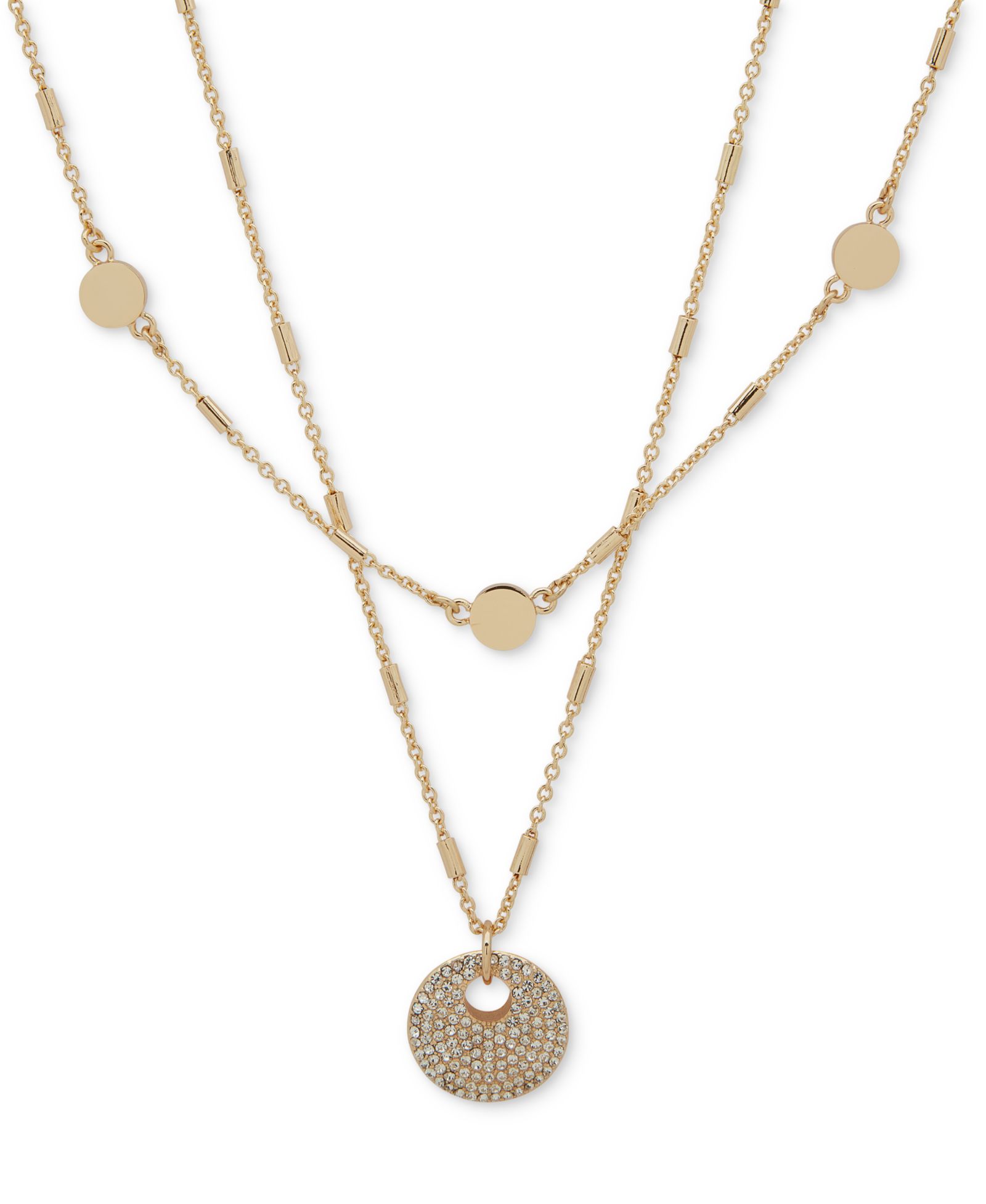Подвеска-кулон DKNY Gold-Tone Pavé Disc Layered, 16" + 3" extender