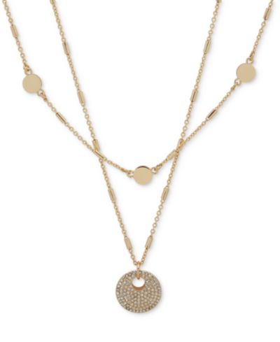 Подвеска-кулон DKNY Gold-Tone Pavé Disc Layered, 16" + 3" extender