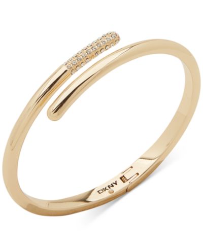 DKNY Gold-Tone Pavé Crystal Bypass Bangle Bracelet
