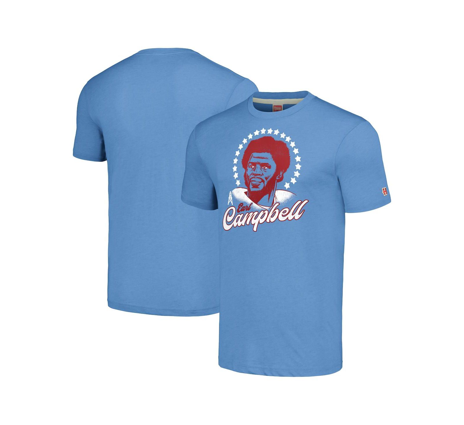 Homage Мужская футболка Earl Campbell Heathered Light Blue Houston Oilers Caricature Retired Player Tri-Blend T-Shirt