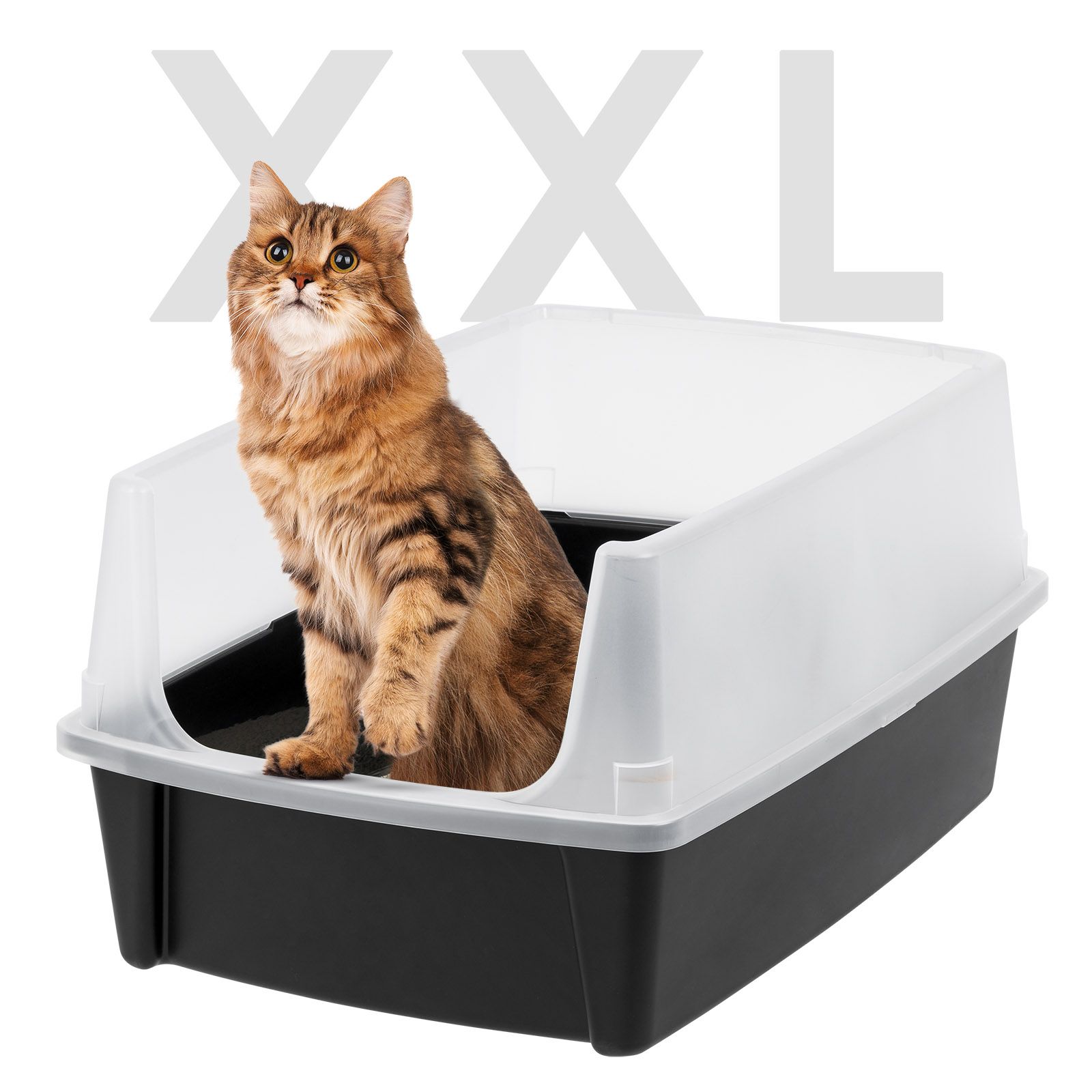 Лоток для кошачьего наполнителя IRIS Extra Large с защитным экраном, прочная открытая миска для кошки с высоким бортом, черный