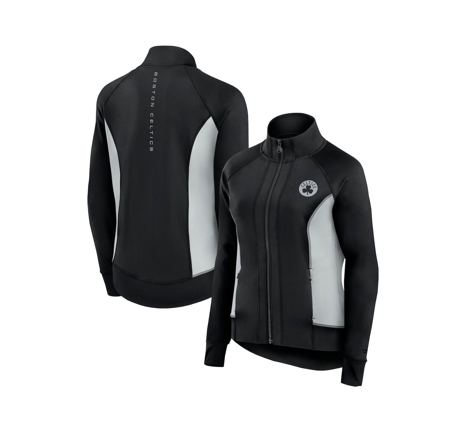 Fanatics Women's Black Boston Celtics Studio Fitted Full-Zip Gym Track Jacket