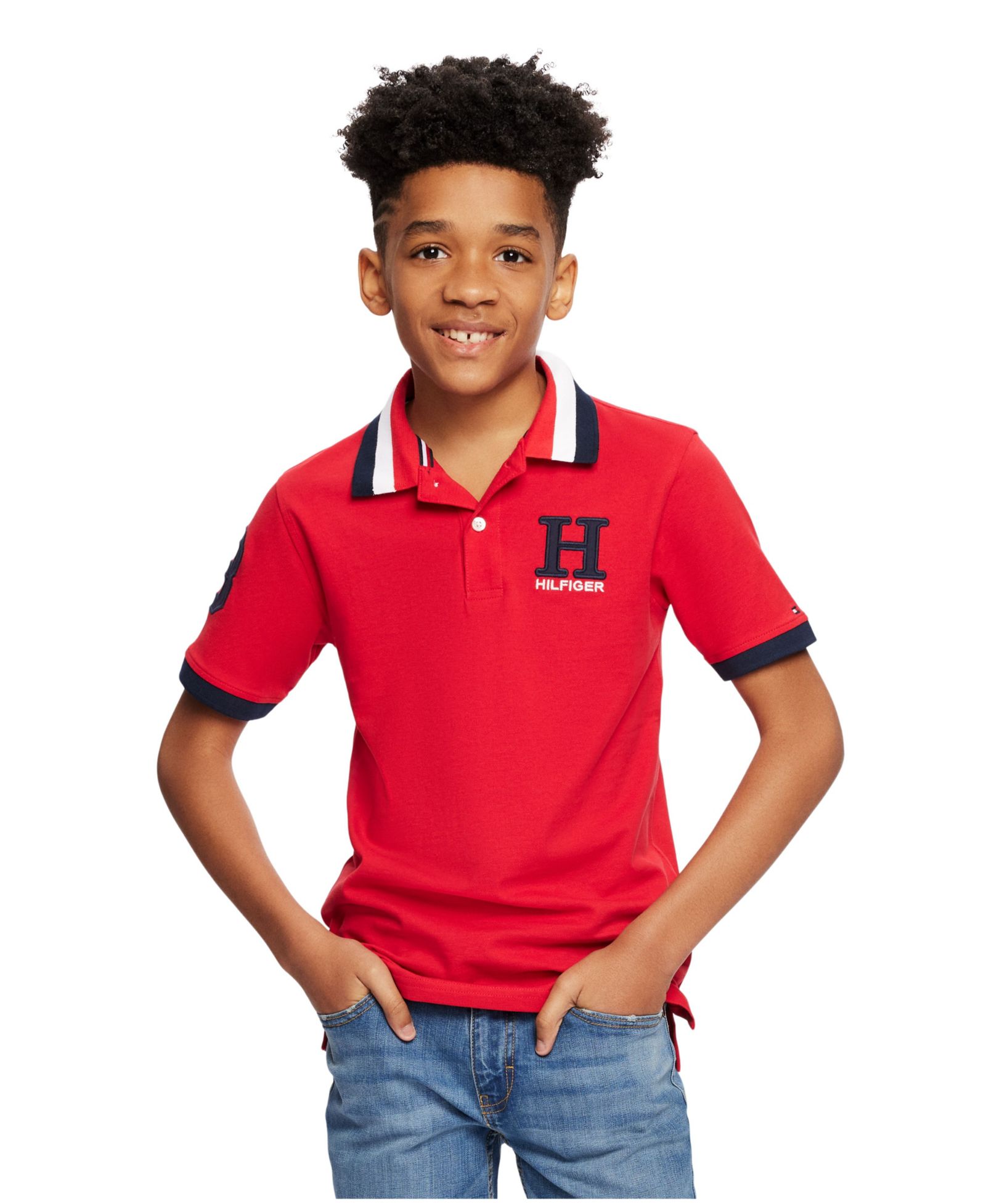 Tommy Hilfiger Boys' 8-20 Striped Collar Embroidered Matt Polo