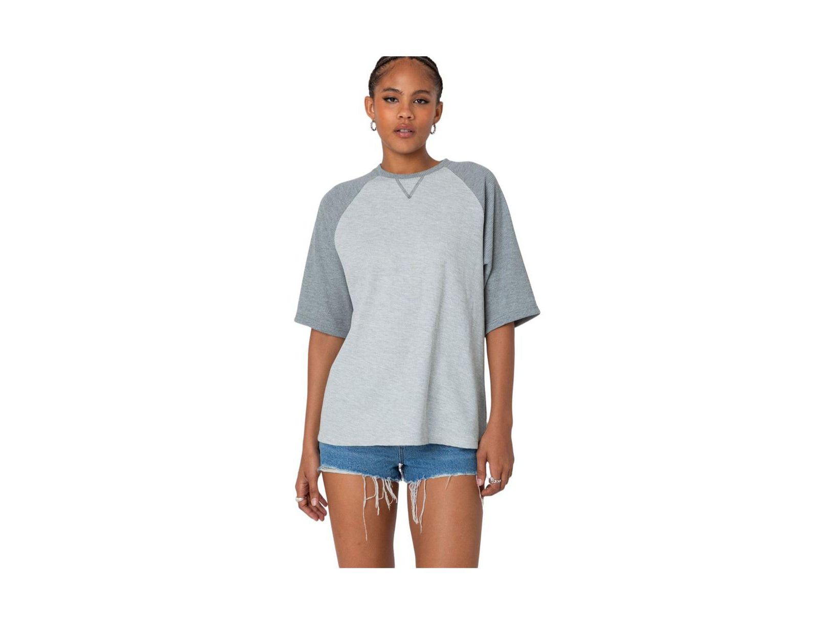 Edikted Women's Oversized Raglan Waffle T Shirt