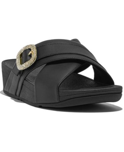 FitFlop Женские кожаные шлепанцы Lulu Crystal Buckle Cross Slides