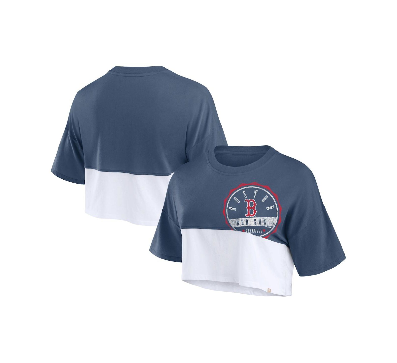Женская футболка Fanatics Navy/White Boston Red Sox Color Split Boxy Cropped