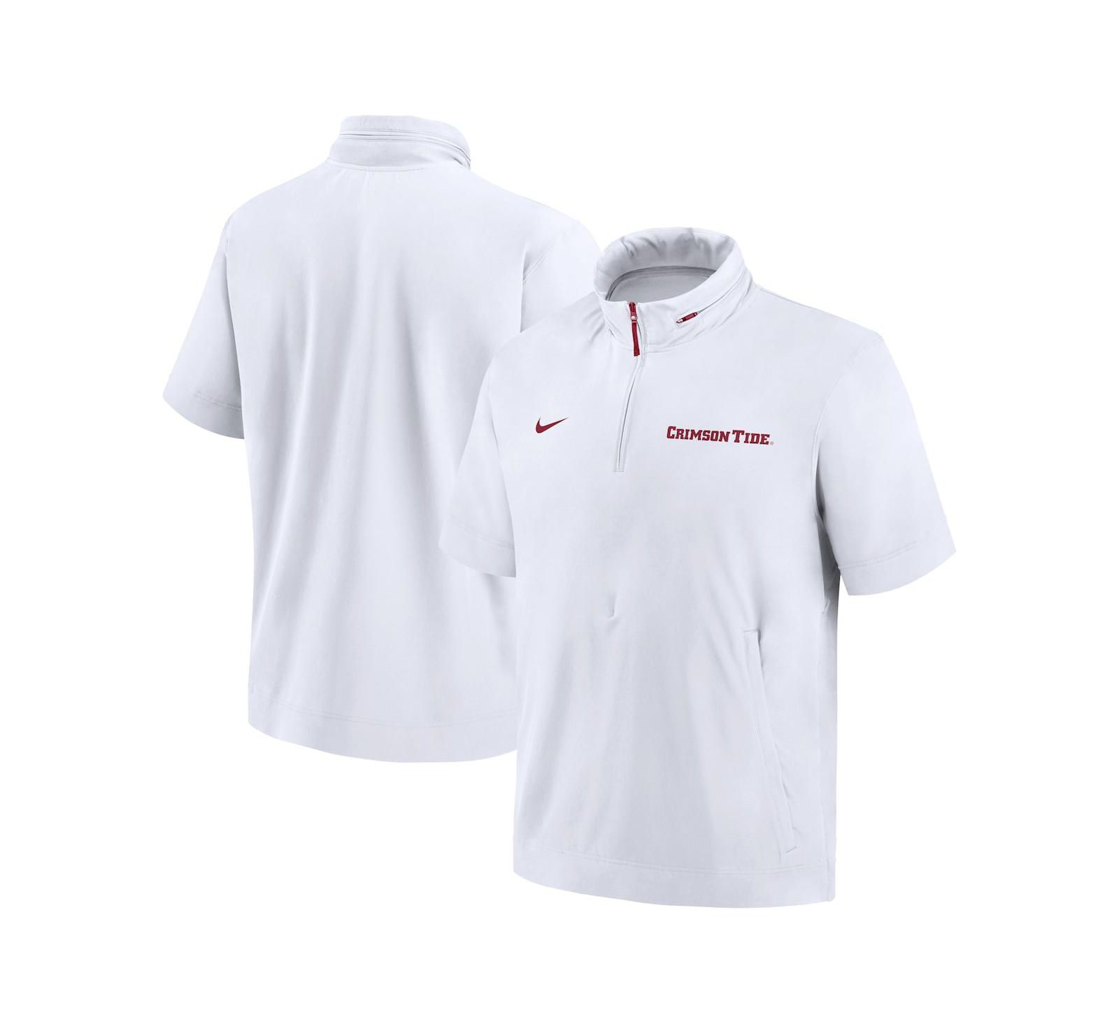 Nike Men's White Alabama Crimson Tide 2024 Sideline Coach Short Sleeve Half-Zip Hoodie Jacket