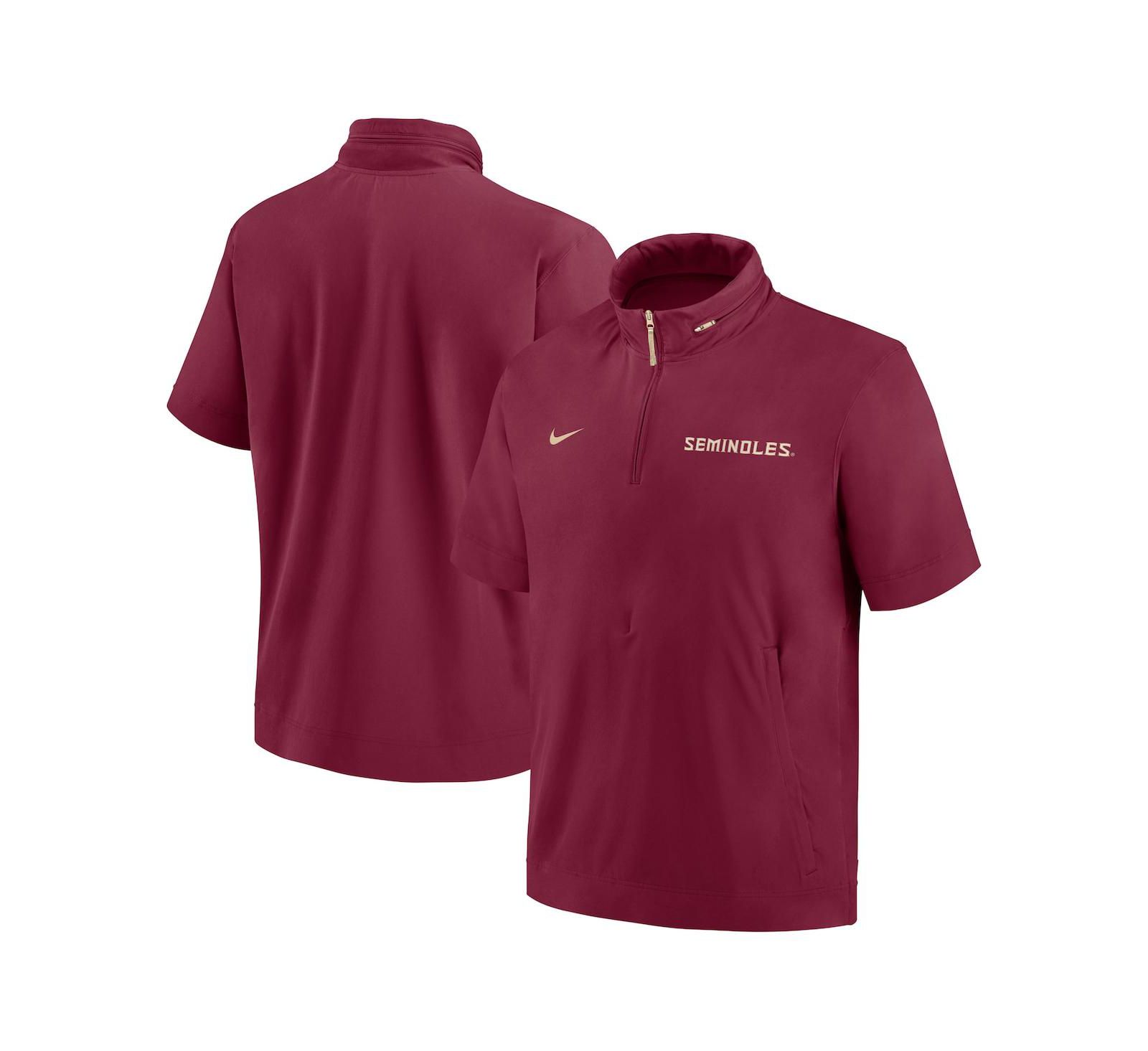 Nike Men's Garnet Florida State Seminoles 2024 Sideline Coach Short Sleeve Half-Zip Hoodie Jacket