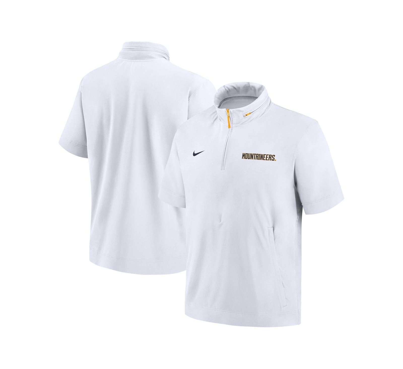 Nike Men's White West Virginia Mountaineers 2024 Sideline Coach Short Sleeve Half-Zip Hoodie Jacket