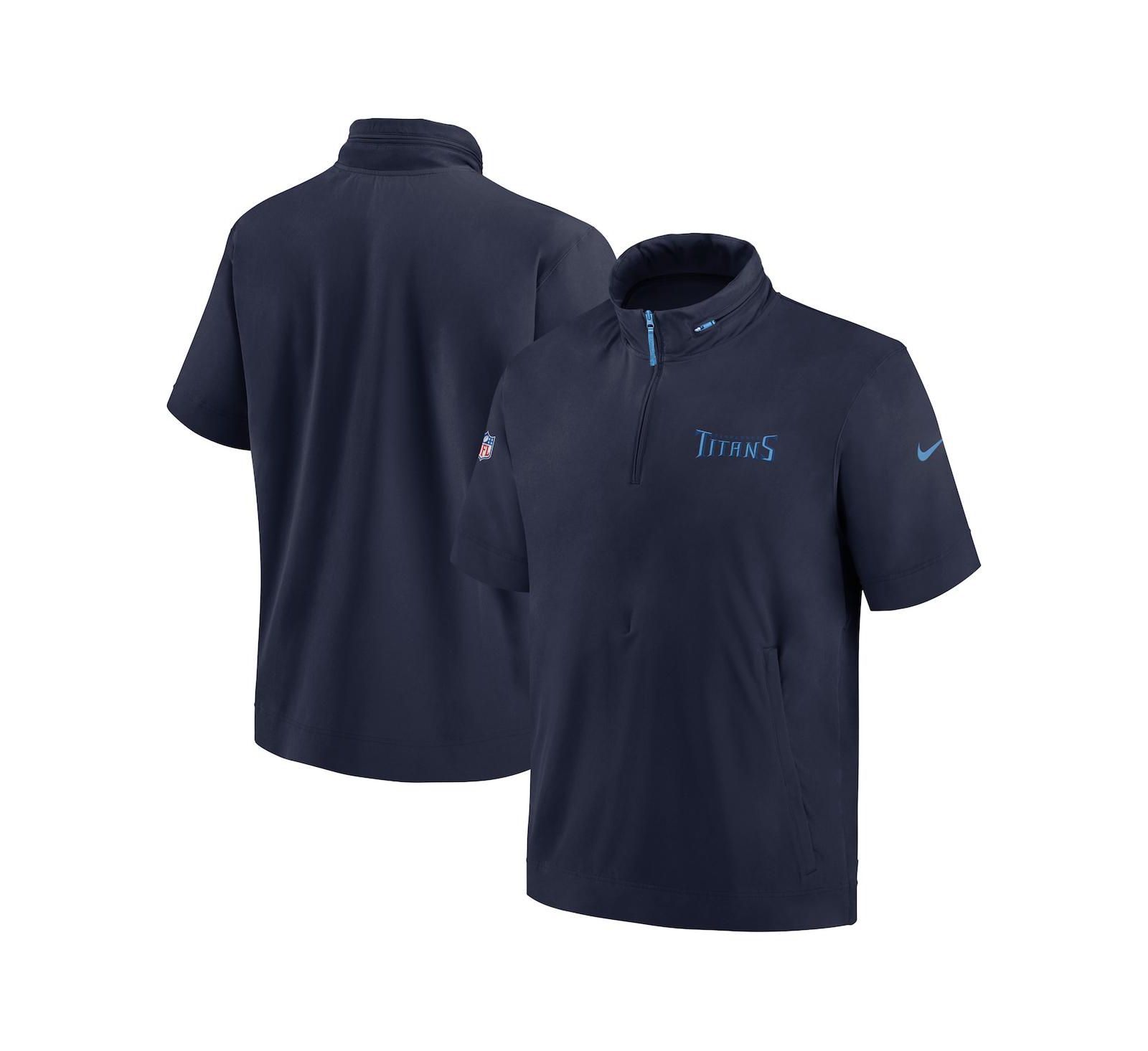 Nike Men's Navy Tennessee Titans 2024 Sideline Coach Short Sleeve Half-Zip Hoodie Jacket