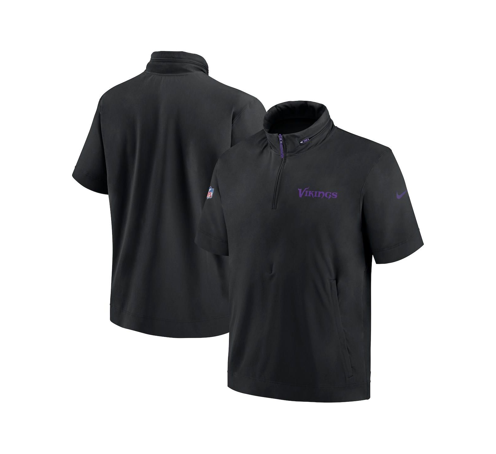 Nike Men's Black Minnesota Vikings 2024 Sideline Coach Short Sleeve Half-Zip Hoodie Jacket