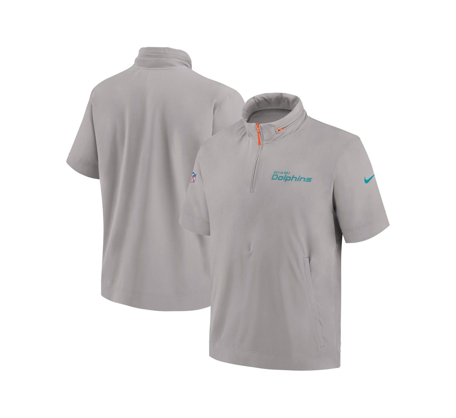 Nike Men's Gray Miami Dolphins 2024 Sideline Coach Short Sleeve Half-Zip Hoodie Jacket