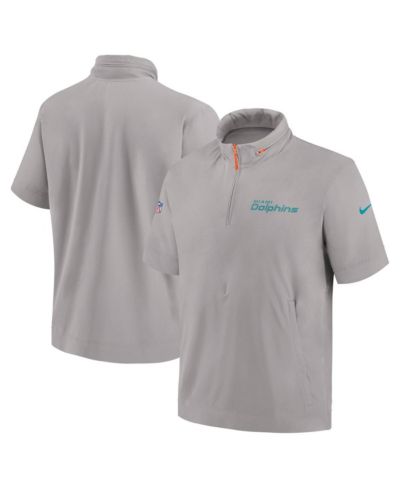 Мужское серое худи Nike Miami Dolphins 2024 Sideline Coach Short Sleeve Half-Zip
