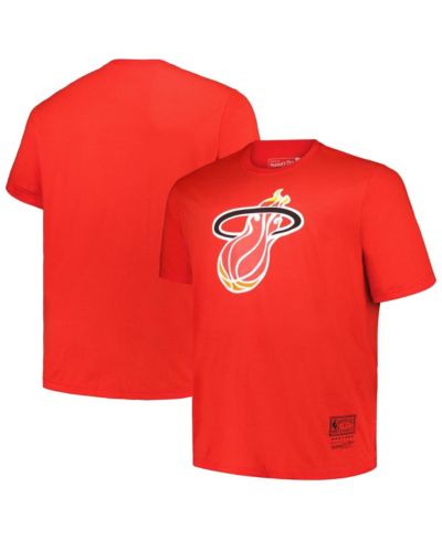 Mitchell & Ness Men's Red Miami Heat Big & Tall Hardwood Classics Vintage-like Logo T-Shirt