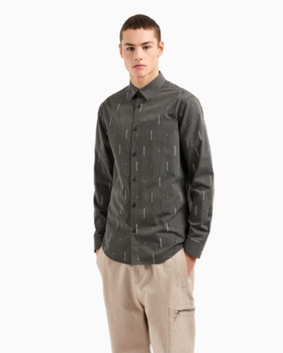 Мужская рубашка A|X Armani Exchange Slim-Fit Striped Logo Print Long Sleeve Button-Front