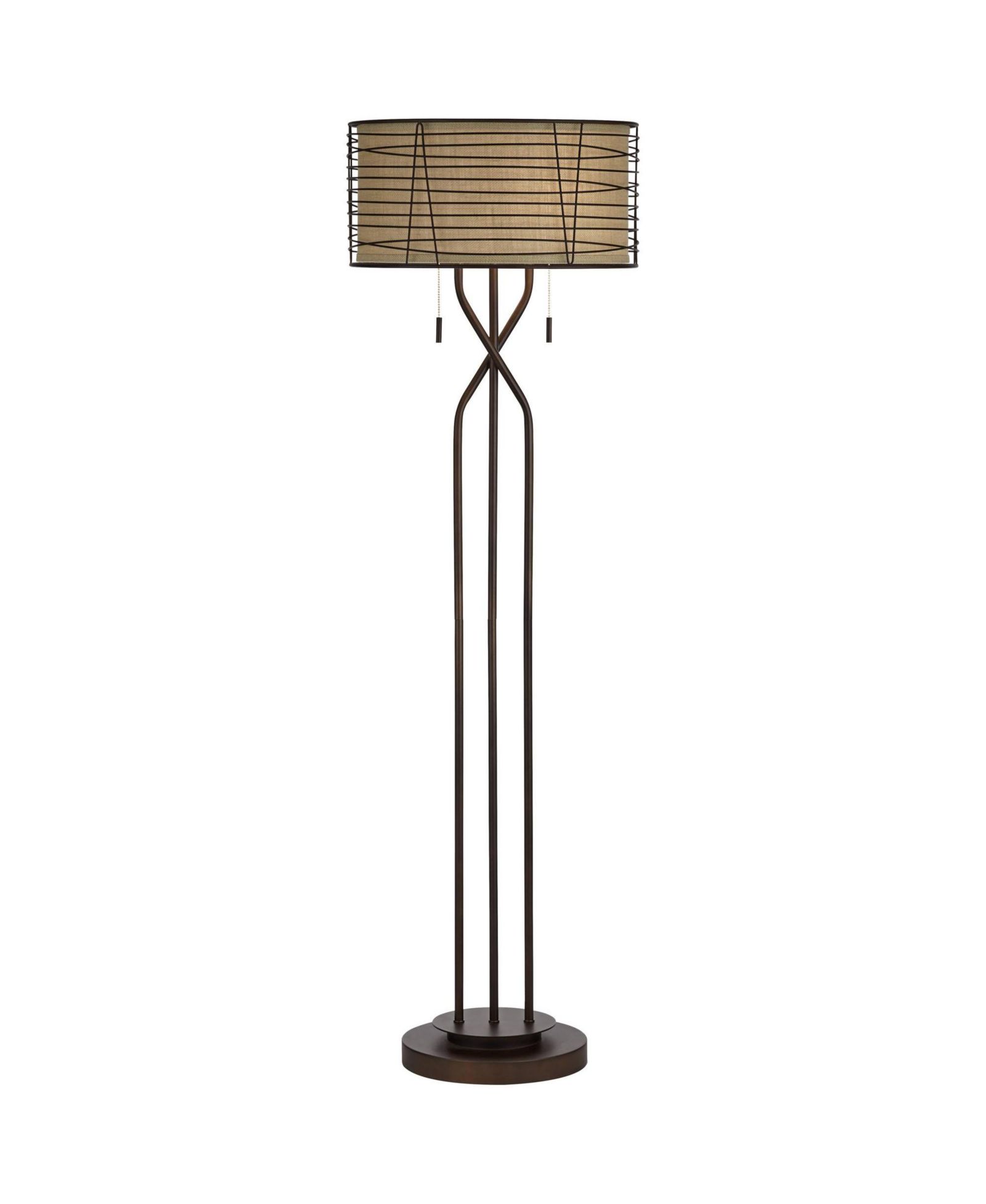 Franklin Iron Works Marlowe Rustic Farmhouse Floor Lamp 60 1/2" Tall Bronze Metal Oster Woven Burlap Fabric Inner Drum Shade for Living Room Bedroom