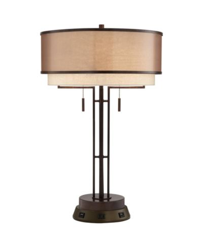 Possini Euro Design Industrial Table Lamp with USB and AC Power Outlet Workstation Charging Base 26" High Bronze Double Shade Living Room