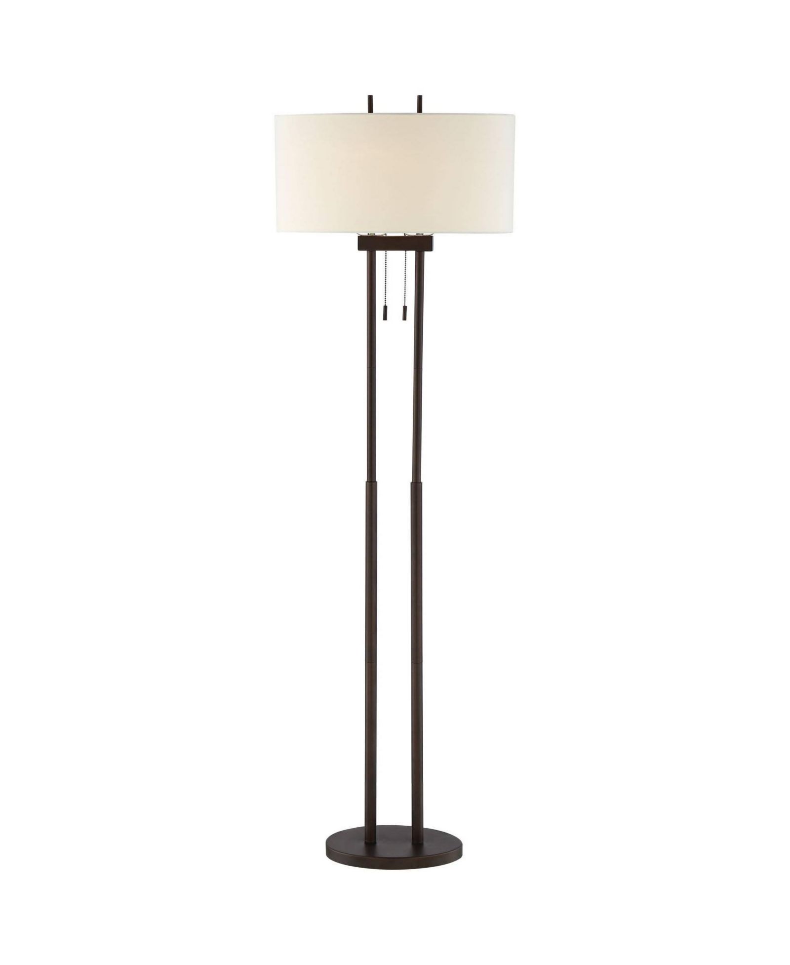 Franklin Iron Works Roscoe Modern Floor Lamp Standing 62" Tall Oil Rubbed Bronze Twin Pole White Drum Shade for Living Room Bedroom Office House Home