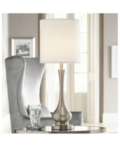 Possini Euro Design Modern Buffet Table Lamp 32" Tall Brushed Nickel Metal Gourd Fabric Cylinder Shade for Living Room House Dining Entryway