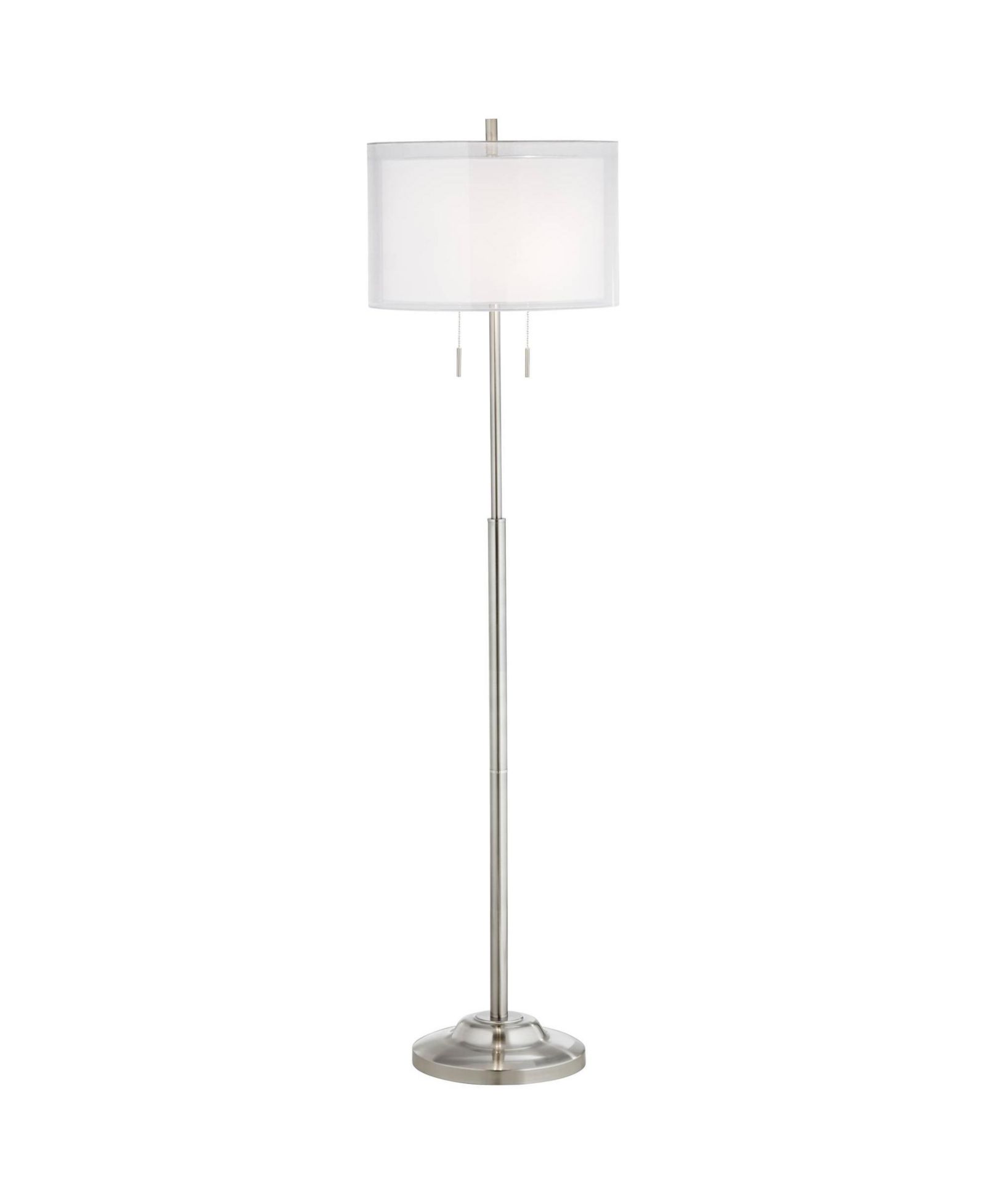 Possini Euro Design Roxie Modern Floor Lamp Standing 65 1/2" Tall Brushed Nickel Sheer Linen Double Drum Shade for Living Room Bedroom Office House