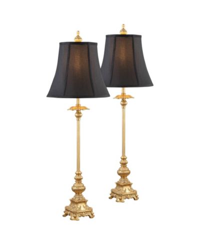 Regency Hill Traditional Buffet Table Lamps 36.5" Tall Set of 2 Intricate Details Fabric Bell Shade for Dining Room