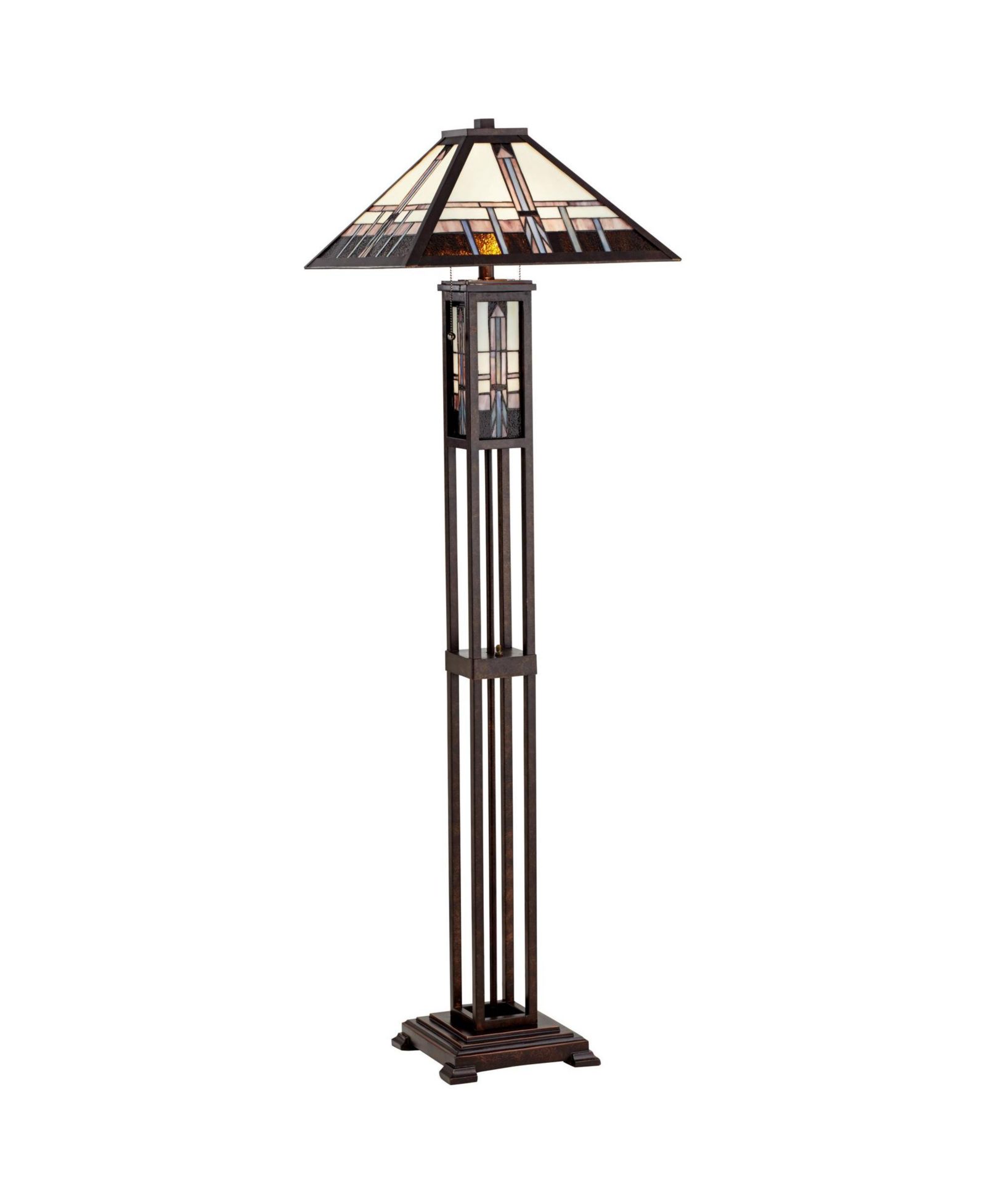 Robert Louis Tiffany Mission Rustic Floor Lamp 60 1/2" Tall Oiled Bronze with Nightlight Geometric Stained Art Glass Shade for Living Room Bedroom