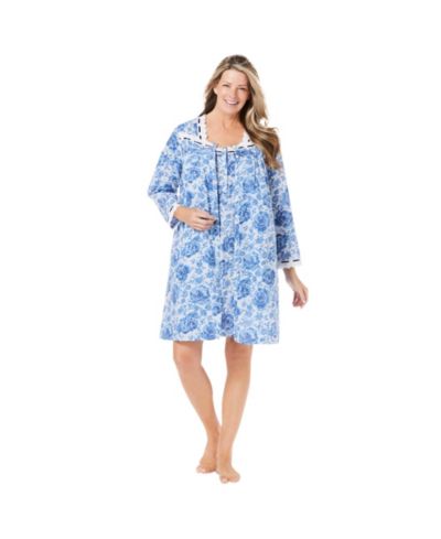 Only Neccessities Plus Size Only Necessities Short 2-Piece Cabbage-Rose Peignoir Set