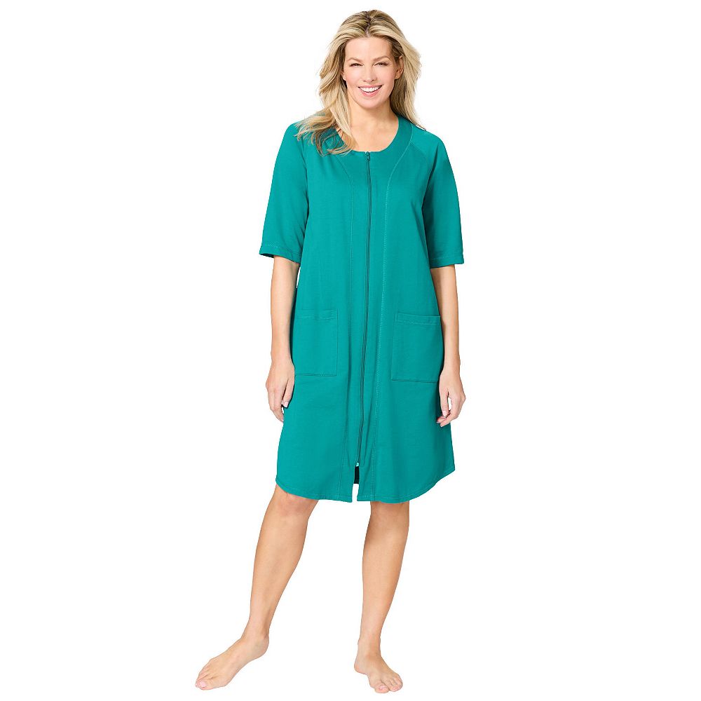 Dreams & Co. Women's Short Zip-Front Robe in French Terry