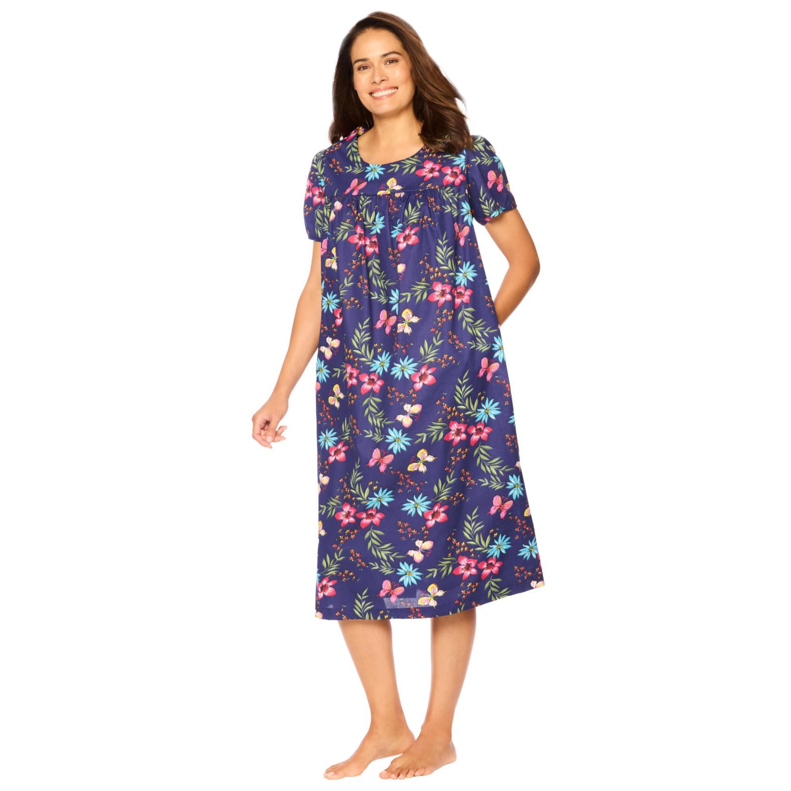 Only Neccessities Plus Size Only Necessities Short Print Shirred Lounger