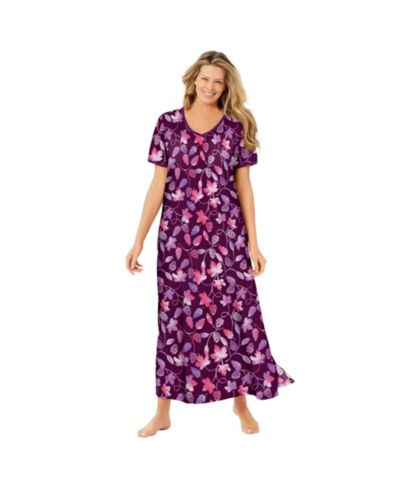 Dreams & Co. Women's Dreams and Co. V-Neck Short Sleeve Maxi T-Shirt Lounger