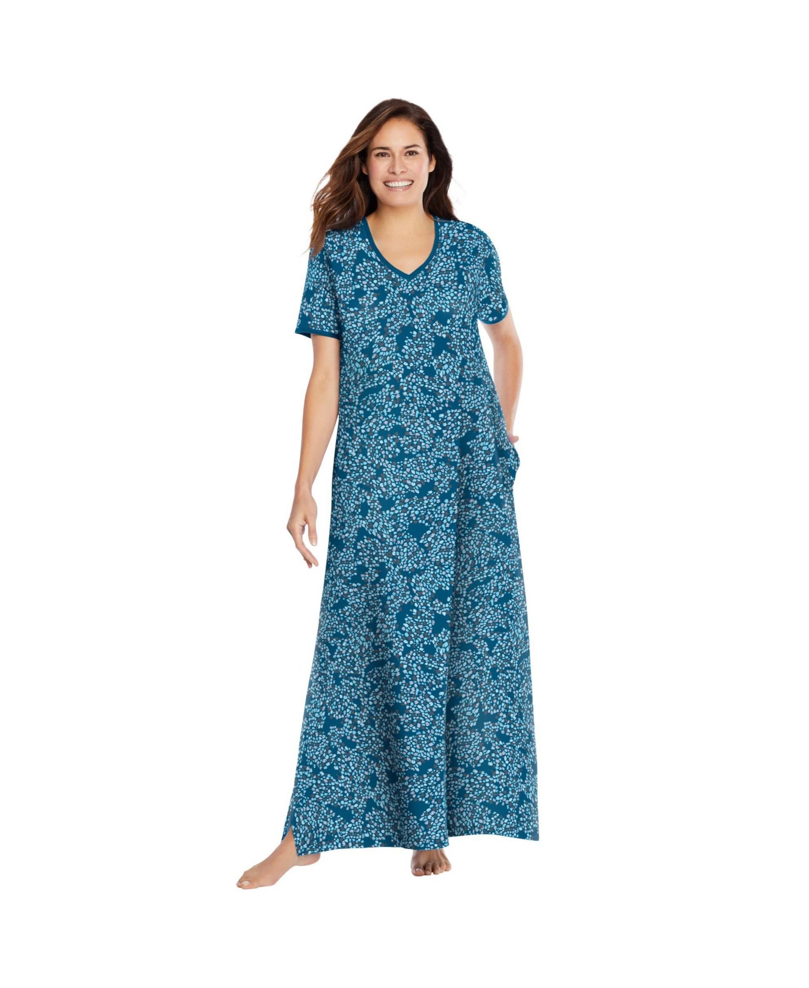 Dreams & Co. Women's Dreams and Co. V-Neck Short Sleeve Maxi T-Shirt Lounger