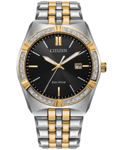 Мужские часы Citizen Eco-Drive Corso Diamond 40mm с двухцветным стальным браслетом