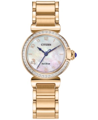 Женские часы Citizen Eco-Drive Diamond (1/6 ct. t.w.) Rose Gold-Tone Stainless Steel Bracelet 26mm