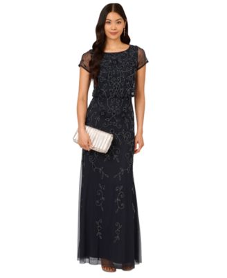 Adrianna Papell Женское вечернее платье Petite Boat-Neck Beaded Blouson