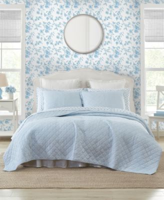Laura Ashley Oxford Stripe Reversible 3 Piece Quilt Set, King