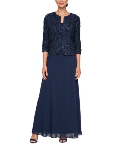 Alex Evenings Petite Empire Waist Long Open Soutache Jacket Dress