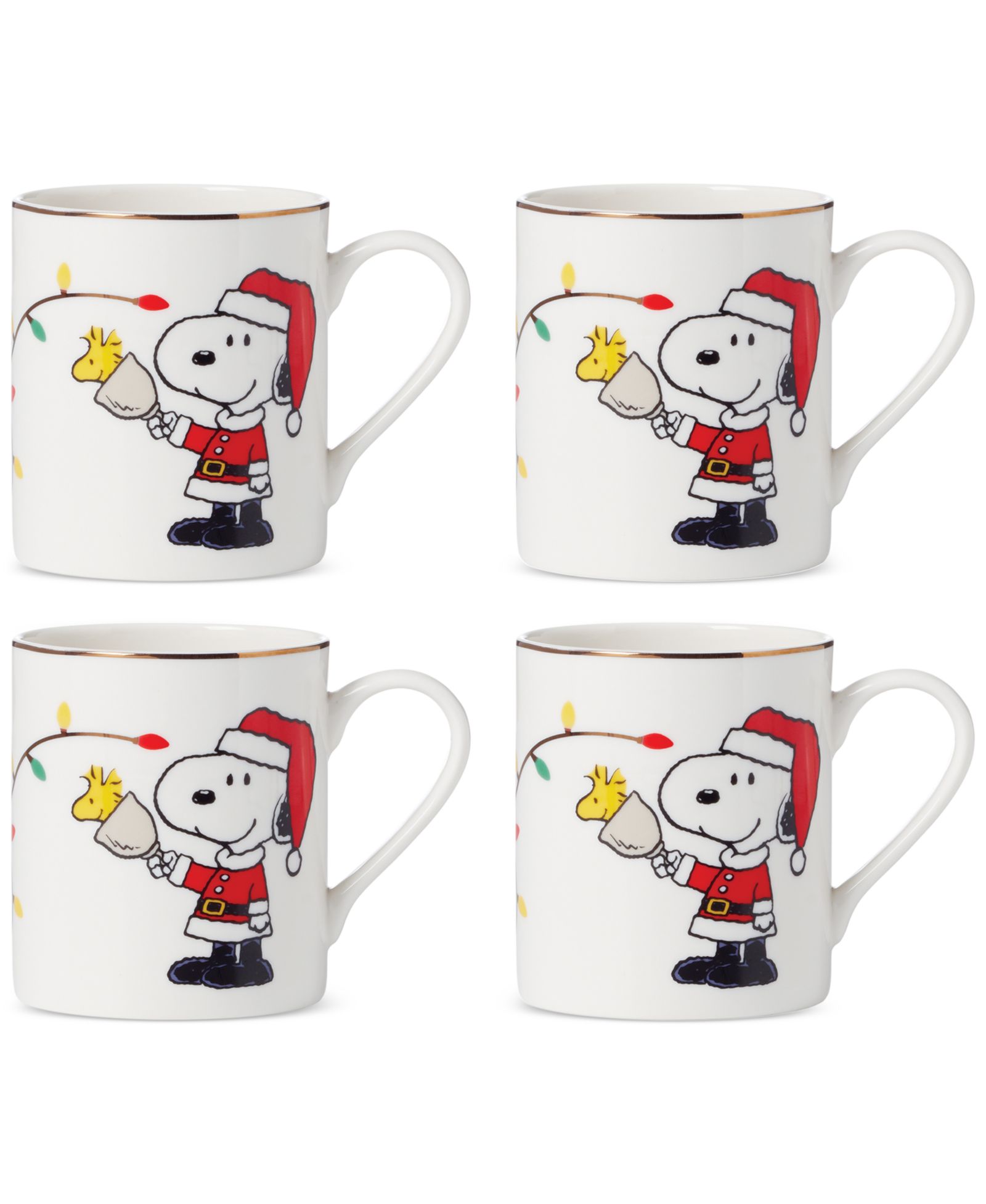 Lenox Snoopy & Woodstock Christmas Mugs, Set of 4