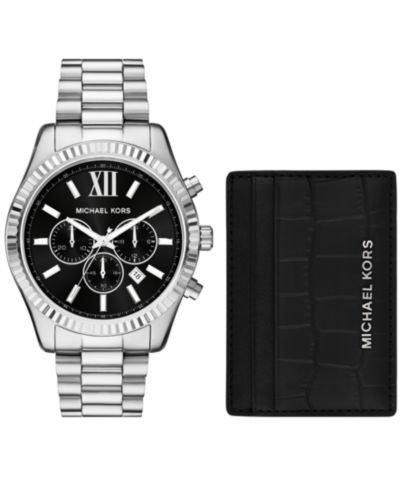 Мужской подарочный набор Michael Kors Lexington Chronograph Stainless Steel Watch and Card Case 44mm