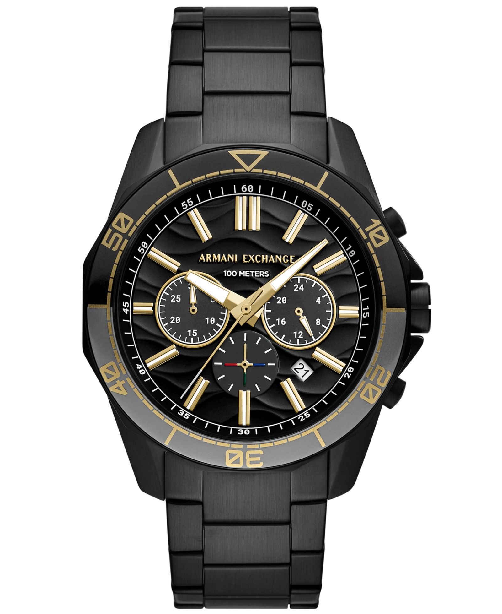 Мужские кварцевые хронограф часы A|X Armani Exchange Black Stainless Steel 44MM
