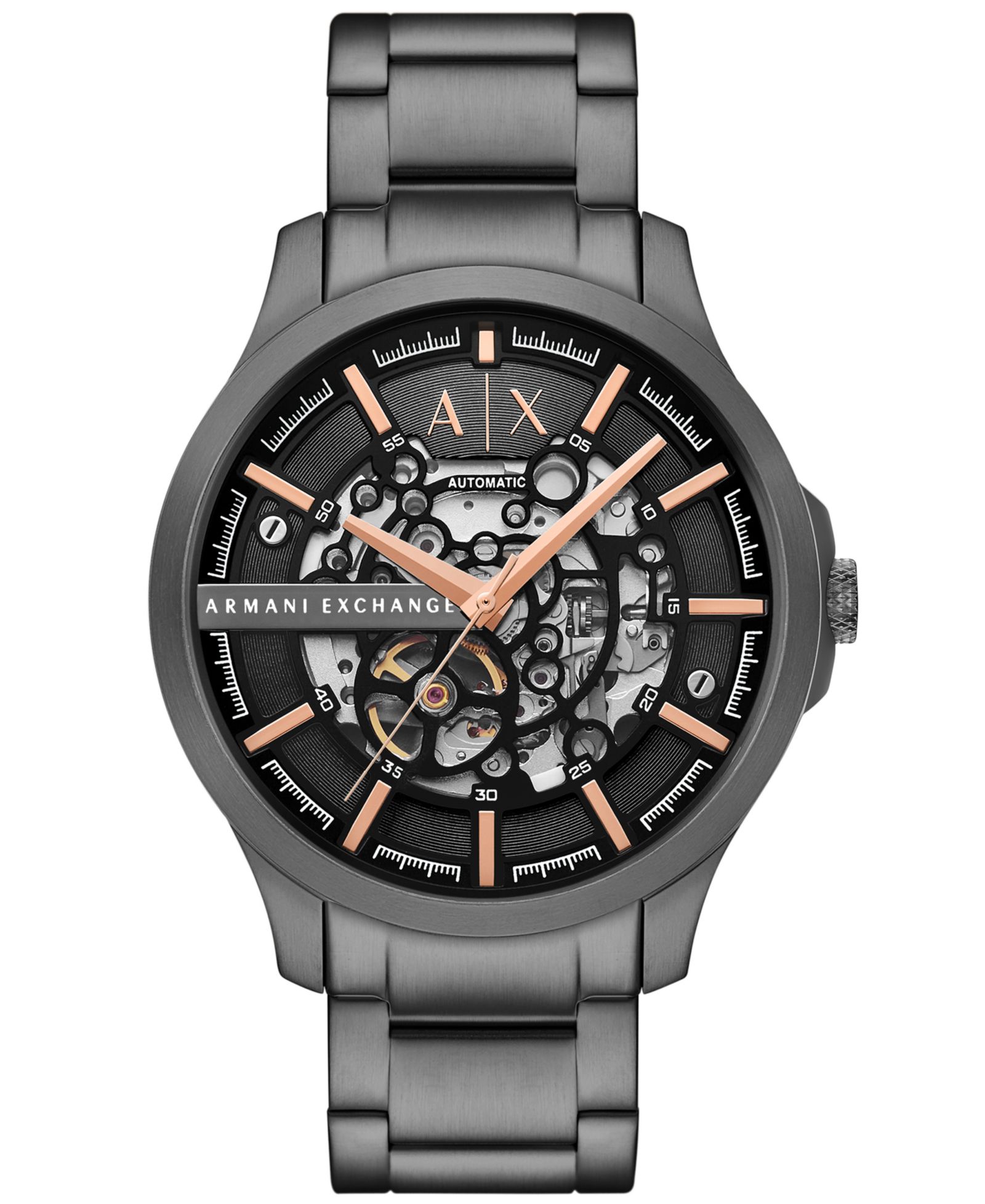 A|X Armani Exchange Men's Automatic Three-Hand Gunmetal Stainless Steel Watch 46MM